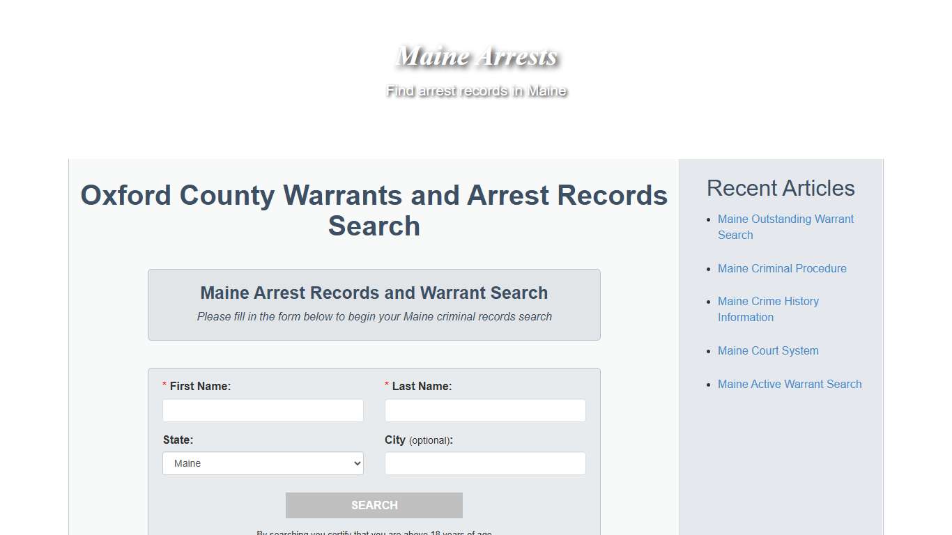 Oxford County Warrants and Arrest Records Search - Maine Arrests