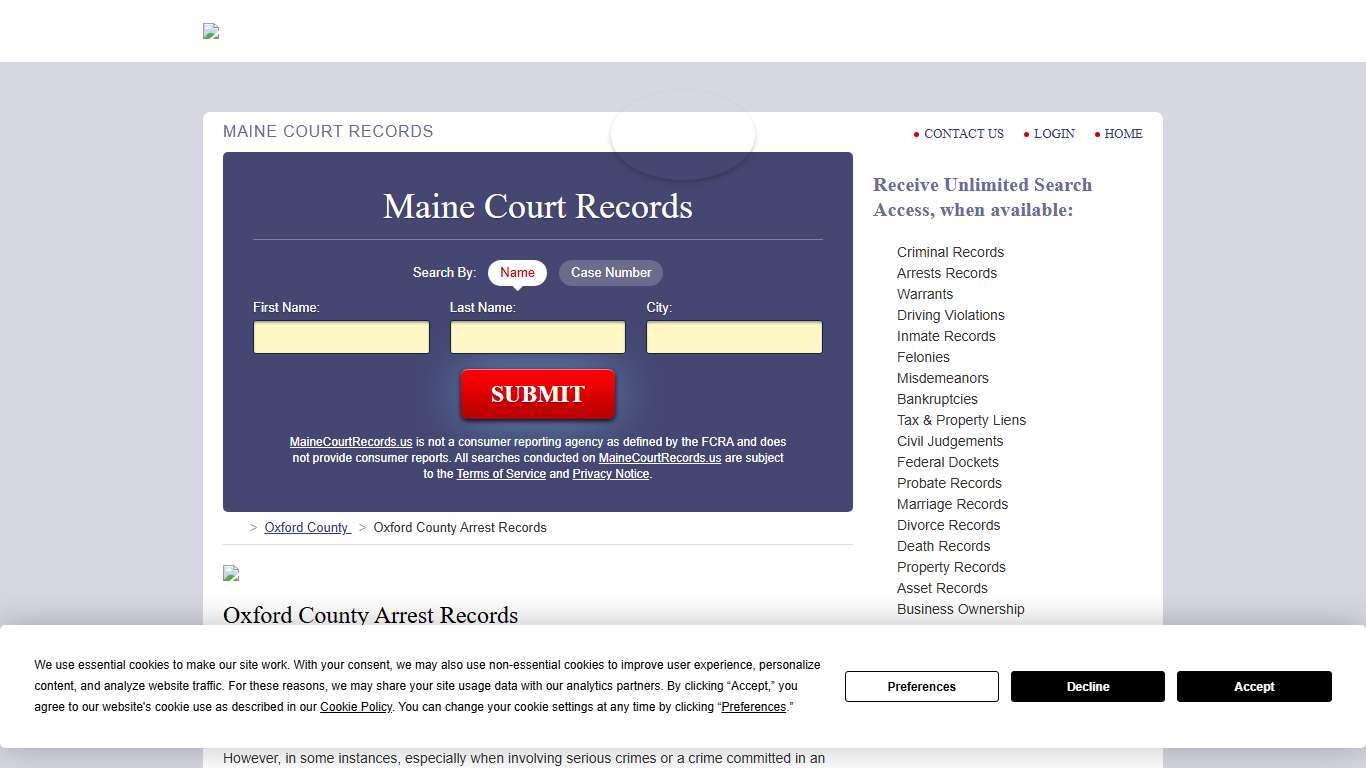 Oxford County Arrest Records | MaineCourtRecords.us